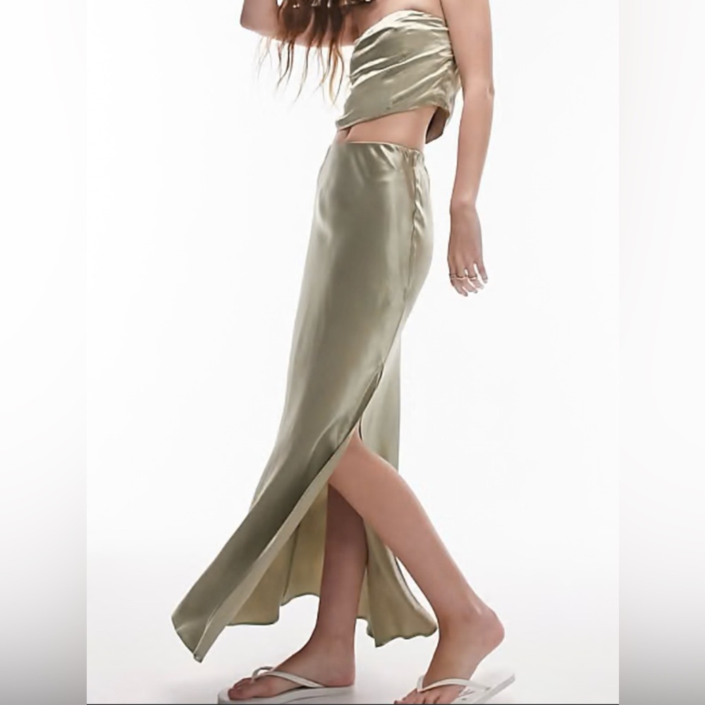 Topshop Women’s Olive Green Fawn Slit Maxi Skirt Size 2US